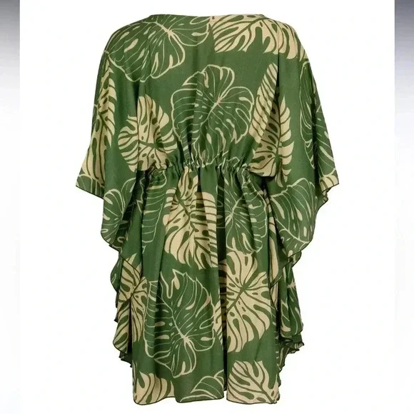 NWT Napua Collection Cover Ups: Monstera Leaf - Olive/Tan Size OS - Picture 3 of 9